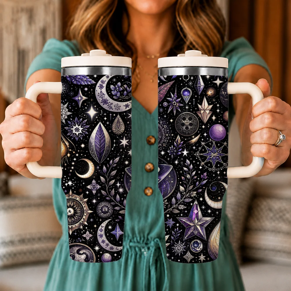 Mystic Celestial Witch Vacuum Flasks 40oz Insulated Tumbler with Handle Straw Lid Large Capacity Stainless Steel Travel Mug