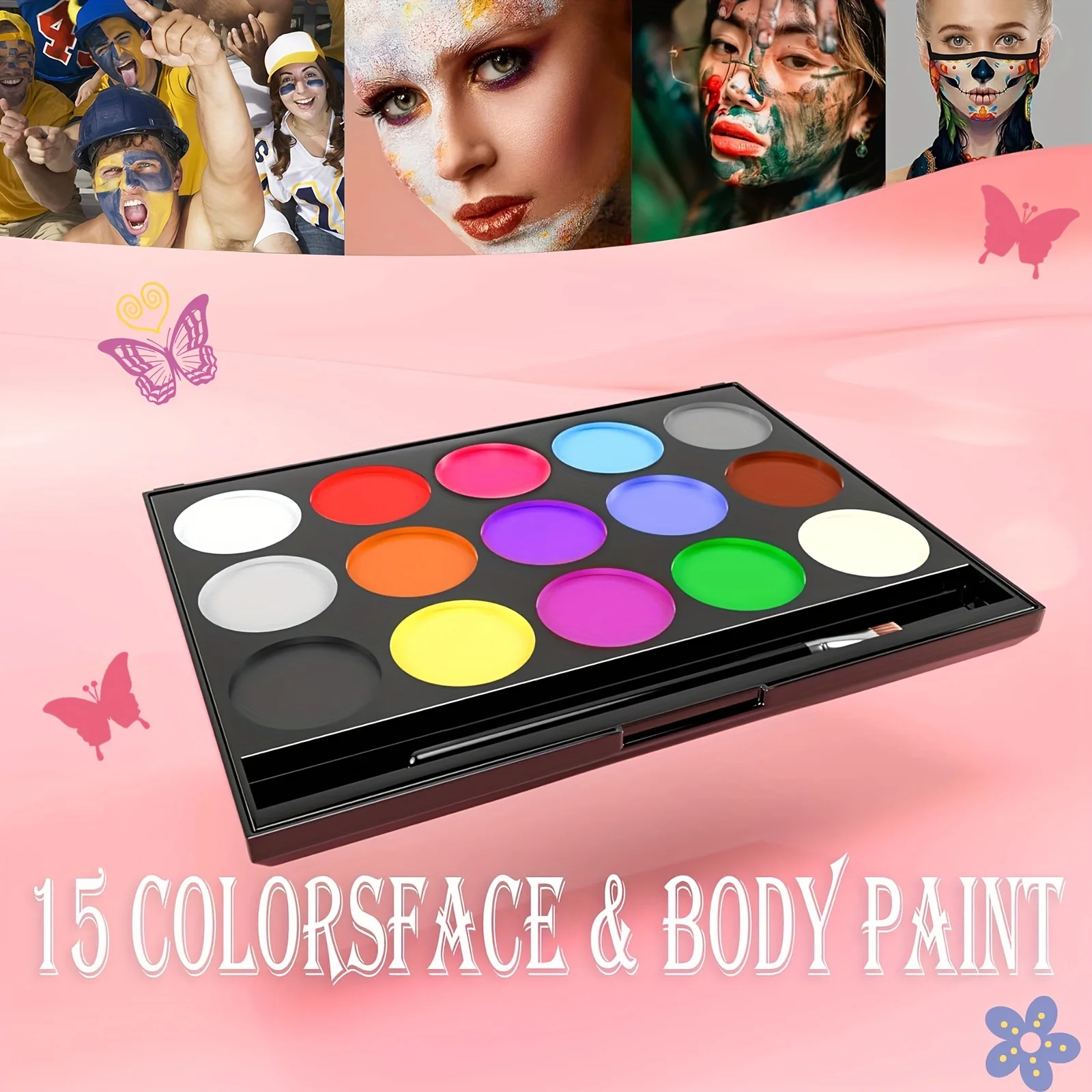 Water-activated Makeup Palette, Water-soluble 15-color Facial Eyeliner Palette Paint Body Makeup, Halloween Parties And Cosplay