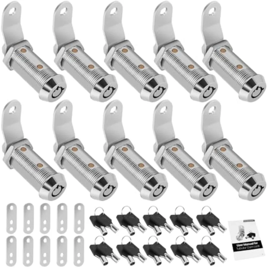 

RV storage cabinet locks for camper toolbox doors, chrome metal cam locks with manual operation, keyed alike, 1-1/2 inch, 10-pa