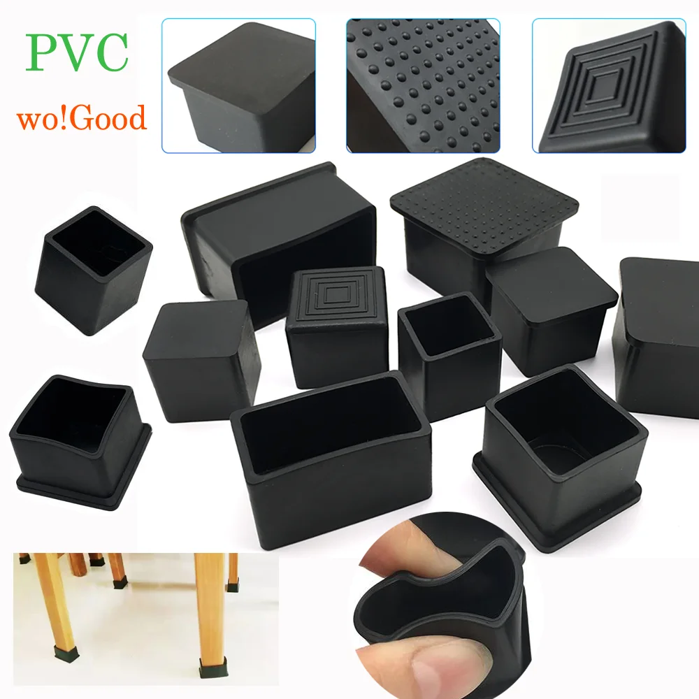 2/4pc Square Chair Leg Caps Rubber Non-slip Table Foot Floor Protector Dust Cover Socks Cover Pipe Plugs Furniture Hole Leveling