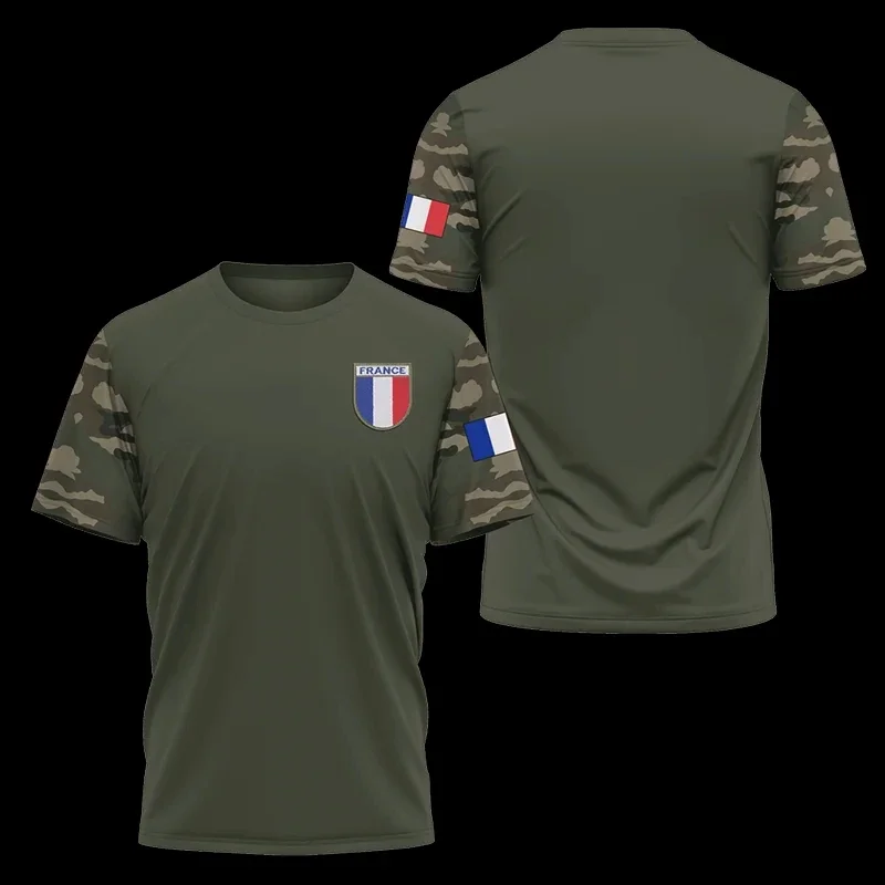 Verão novo exército francês camo camiseta masculina 3d impresso veteranos extra grande topo forças especiais tático esportes manga curta topo