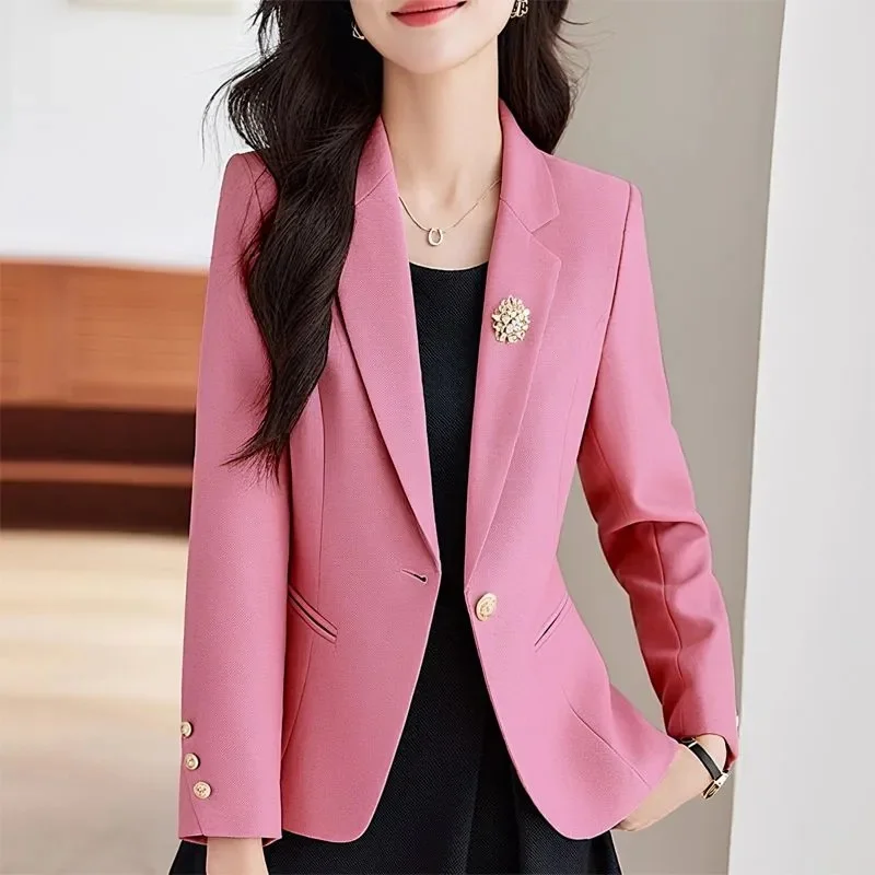 

Блейзеры для женщин, корейский приталенный повседневный костюм с длинными рукавами, куртка, универсальный офисный женский костюм, пиджак, модная одежда