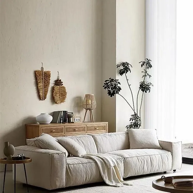 Fabric Modular Sofa for  Simple Living Room High-End Cotton Linen Straight Row Tofu Cube Design Armless Detachable