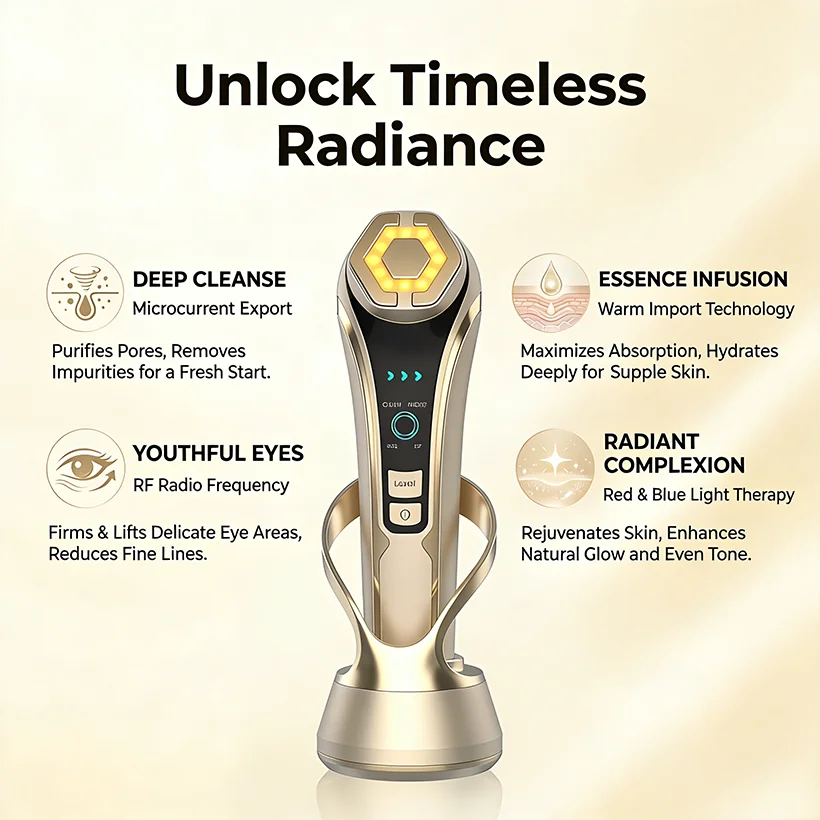EMS Facial Lifting Massager with LED Photon Wrinkle Remover 1200Hz Vibration Hot Compress Anti-Aging Skin Care Device for Face
