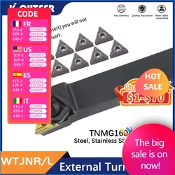 1 pezzo di WTJNR1616H16 WTJNR2020K16 WTJNR3232P16 portautensile per tornitura triangolare esterno 10 pezzi di set di utensili per tornio con inserti in metallo duro TNMG16 utensile di tornitura utensili tornio
