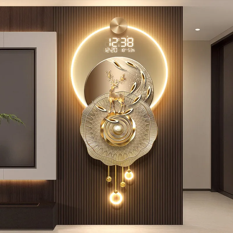 Hanging Clock Abstract Nine Fish Picture Living Room Perpetual Calendar New Style Wealth Attracting Deer Entrance Decoration