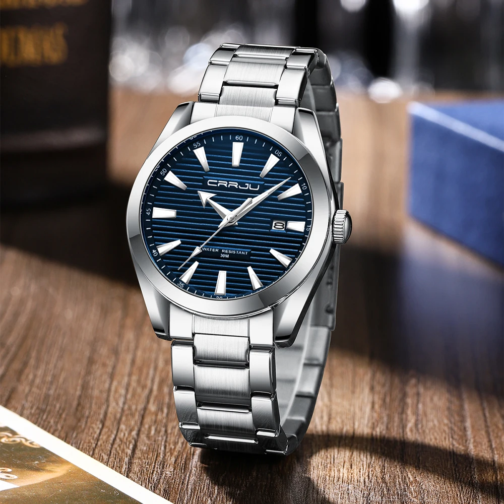 CRRJU NEW Men's Watches Top Brand Luxury Stainless Steel Band Quartz with Auto Date Fashion Luminous Dial Relogio Masculino