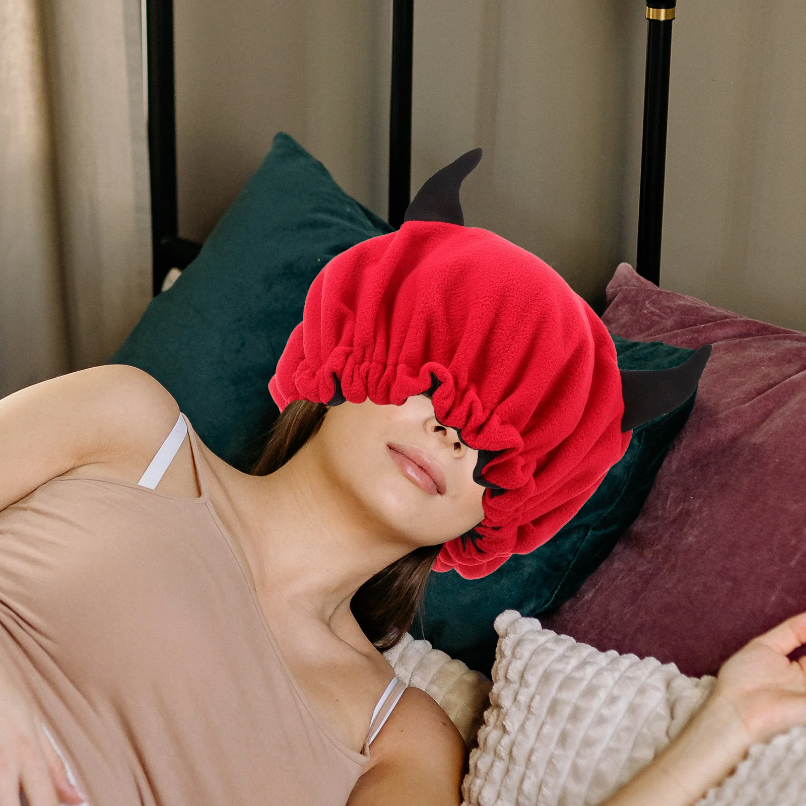 

Soft Sleeping Bonnet for Women Cute Devil Horn Cap for Hair Protection during Sleep Non-Slip Fit Comfort Beanie Sleeping Hat