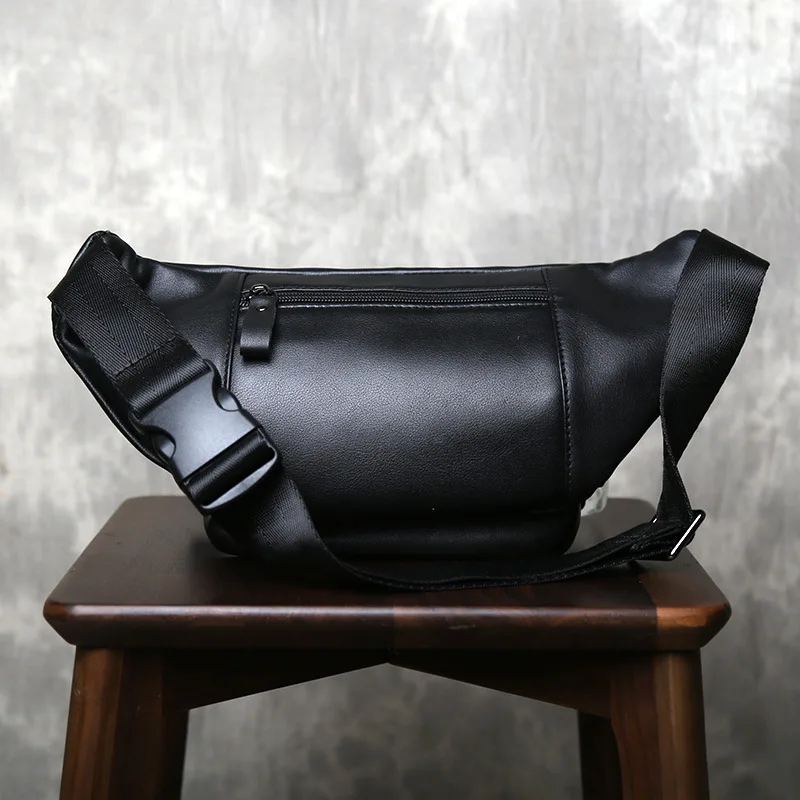 Men's Genuine Leather Waist Bag - Top Grain Cowhide Chest Sling Bag, Multi-Functional Business Fanny Pack for Office & Gym