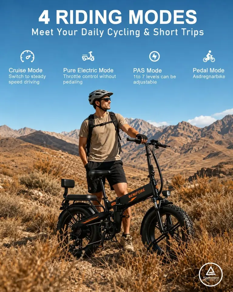 Folding Electric Bike for Adults, 2 Seater Ebike Designed | 48V20Ah Battery 35MPH 65 Miles, 20*4 Inch Fat Off Road Tire Folding Ebikes with NFC Unlock & UL Certificated image 6