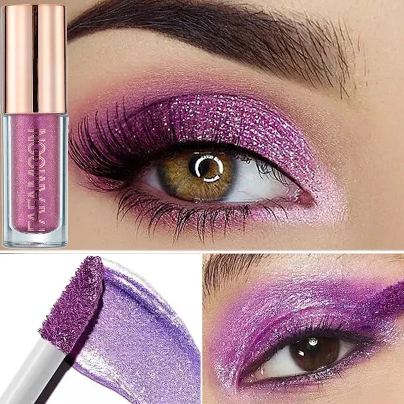 Sombra de ojos líquida con purpurina monocromática, lápiz de lentejuelas doradas y púrpuras, brillo, gusano de seda, maquillaje, resalte, Cosméticos brillantes impermeables para ojos