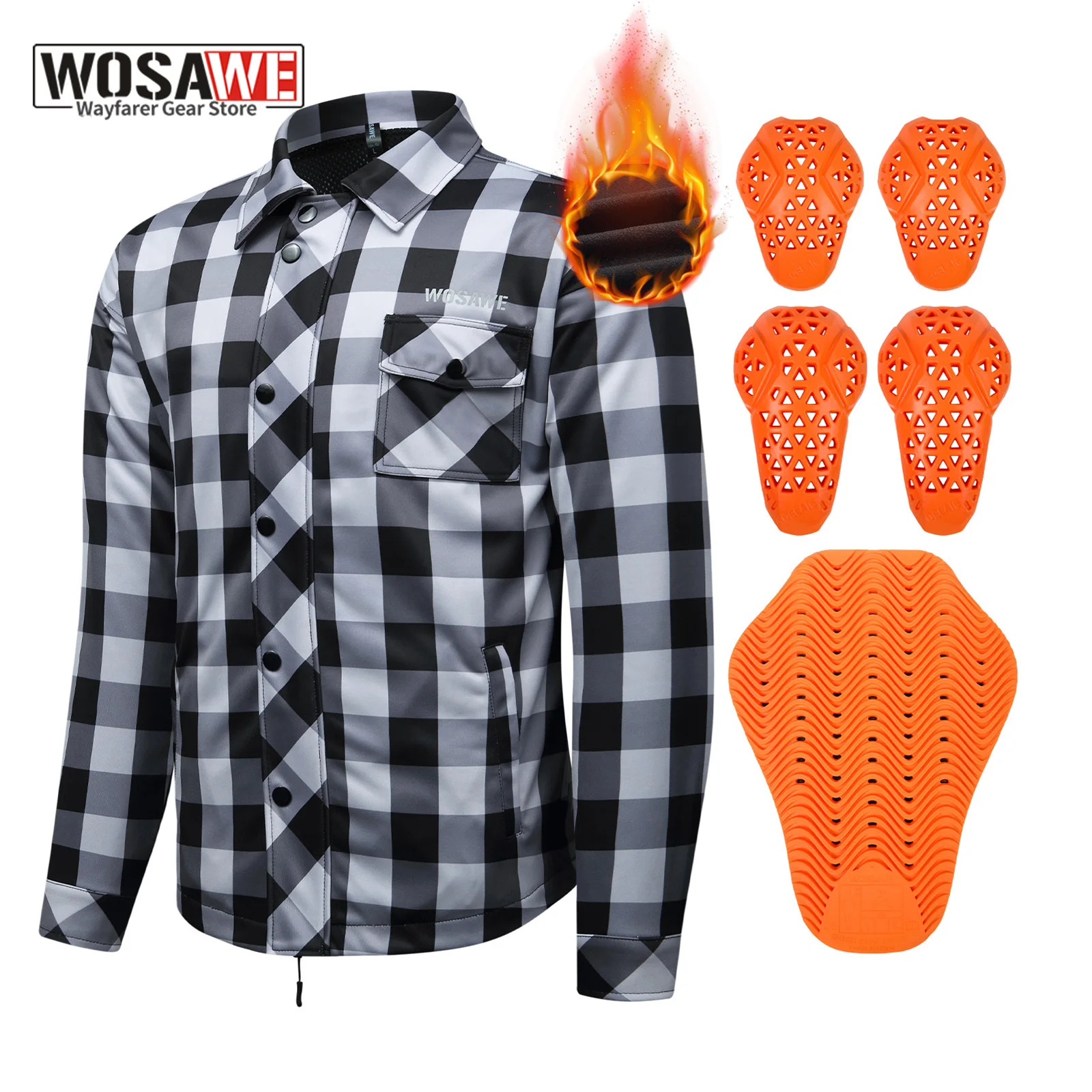 WOSAWE Winter Casual Motorcycle Jacket Warm Fleece Lined Riding Jacket with Back Shoulder Elbow Pads