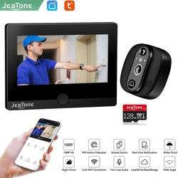 Jeatone-Sonnette vidéo sans fil avec écran LCD, judas avec caméra de mouvement PIR extérieur, maison intelligente, Wi-Fi, 4.3 pouces