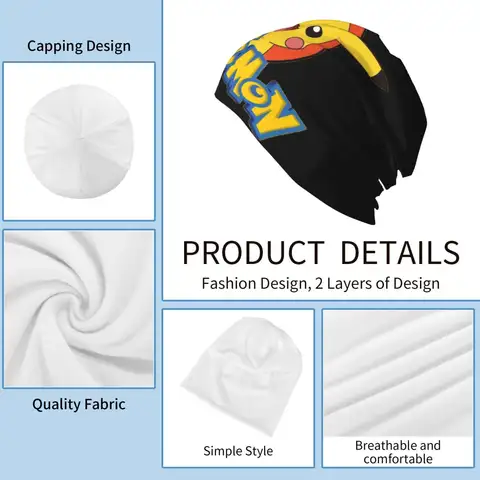 Pikachu Modehattar Japanska Tecknade Spel Pokemon Tunn Hatt Motorhuva Hipster Skullies Mössor Kepsar Herr Dam Hörselkåpor 6 best sales motorhuv pikachu - №6
