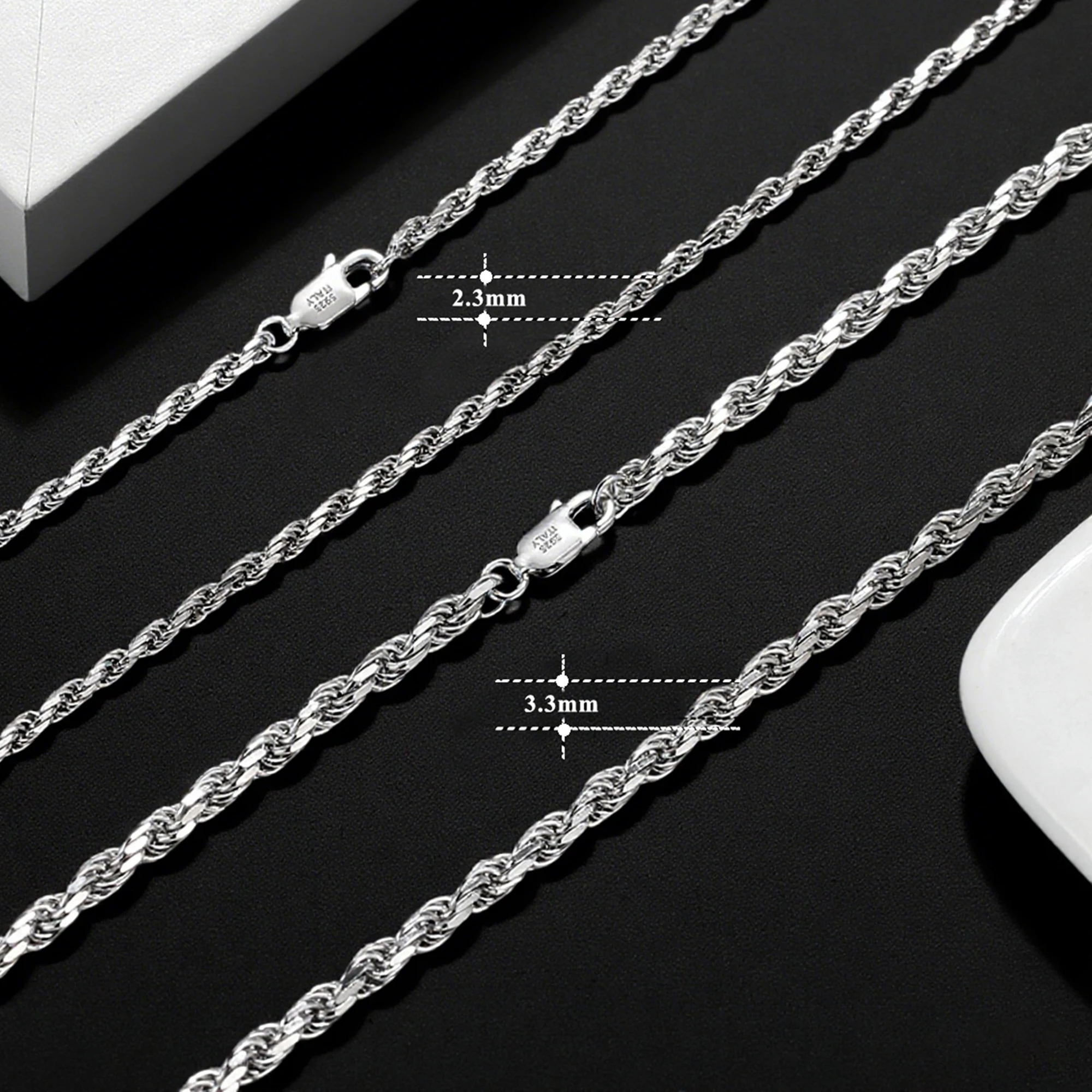 Effie Queen Genuine 925 Sterling Silver Italian Diamond-Cut Rope Chain Necklace for Women Men 18K Gold Twist Chain Jewelry SC29