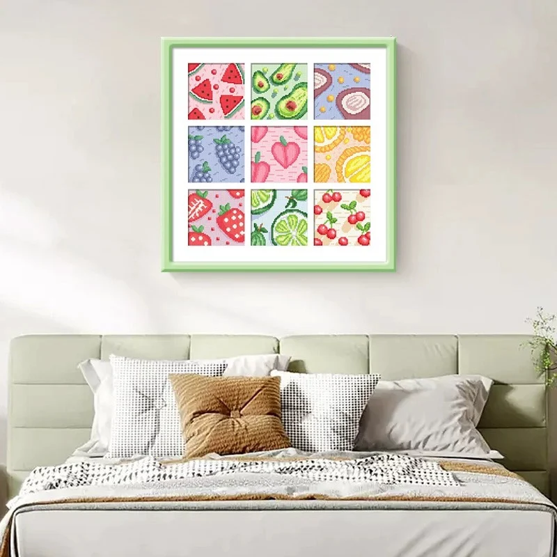 KS Cross Embroidery Kit for Beginners, Fruit Pattern DIY Cross-Stitch Set for Home Decoration