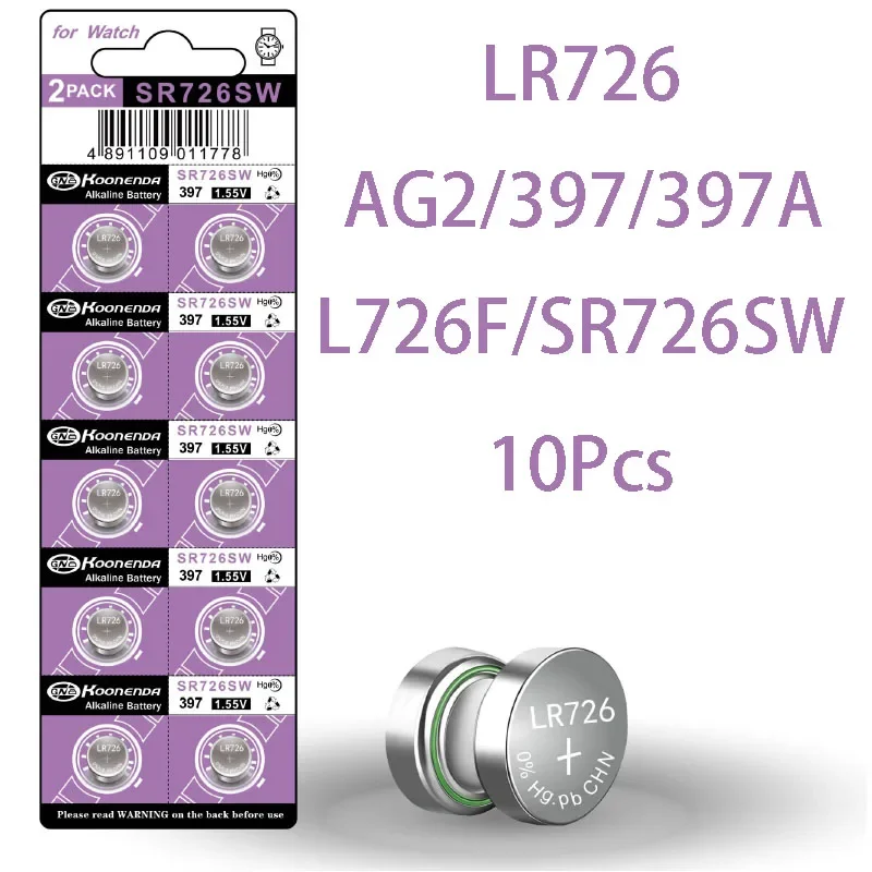 10Pcs 1.55V AG2 LR726 397 396A SR726 196 SR726SW CX59 LR59 SR59 396 Button Battery For Watch Toys Remote Cell Coin Batteries