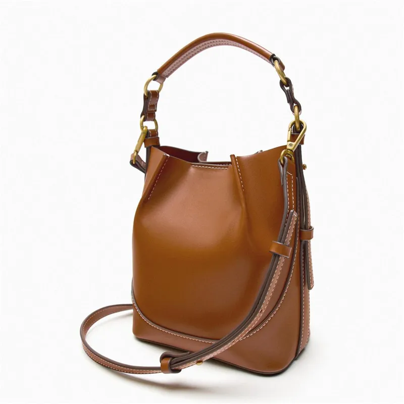 

Fashion Women's Bag 2024 New Large Capacity Wide Shoulder Strap Single Shoulder Handbag Brown Versatile Crossbody Bucket Bags
