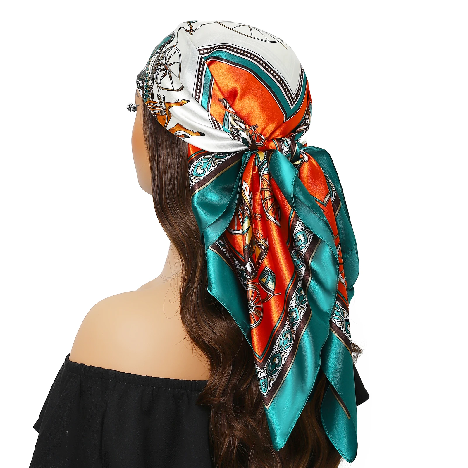 Silk Head Scarf Women Luxury Fashion Hair Scarve Summer Foulard Femme Satin Shawl Kerchief 90cm Square Headscarf Bandana