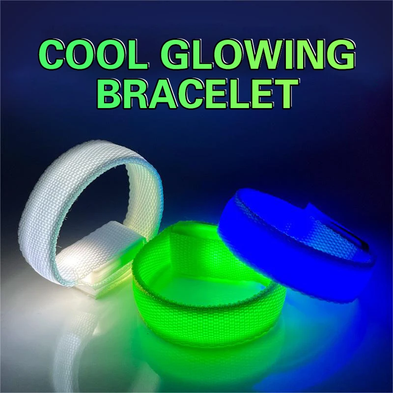 Pulseras con luz Led que brillan en la oscuridad, brazalete de nailon con Flash, para el brazo, conciertos de día