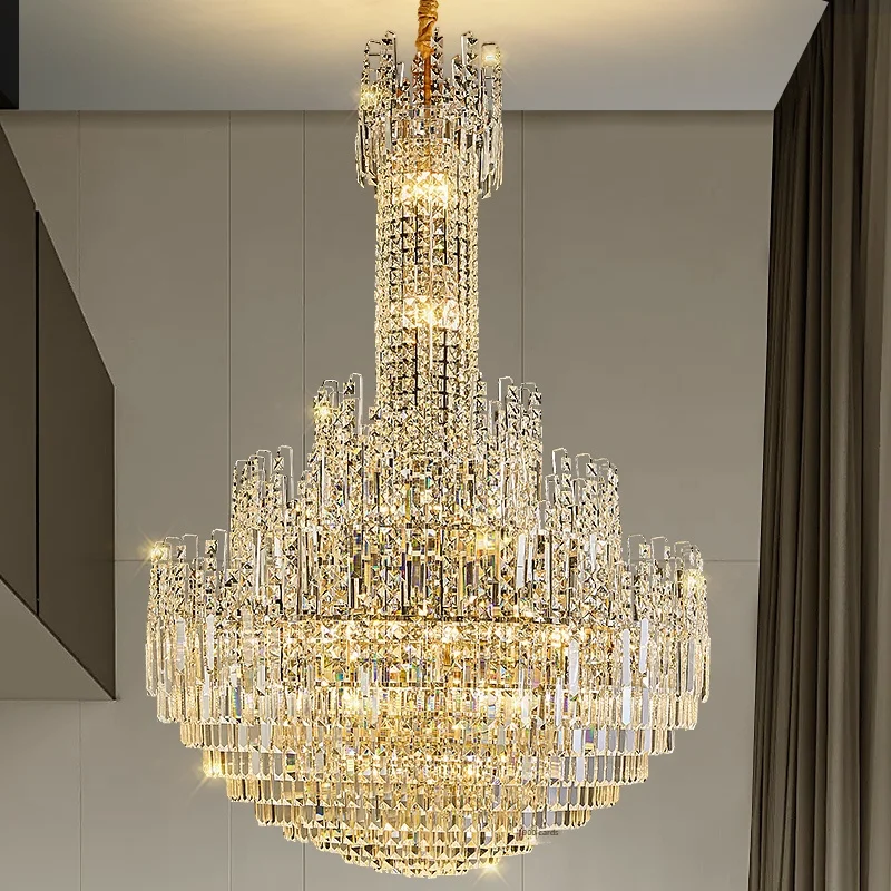 Żyrandol do budynku dwupoziomowego, kryształowy żyrandol do holu, spiralne schody, żyrandol do lobby hotelowego, luksusowy żyrandol do willi, żyrandol ażurowy do salonu.