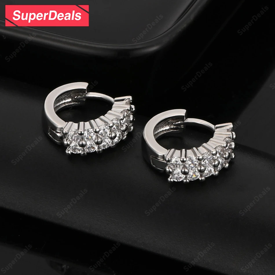 

SuperDeals 925 Sterling Silver Double Row Crystal Zircon Round Ear Clip Earring Women Party High Quality Jewelry Birthday Gift