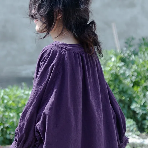 

Sand washing old design loose T-shirt literary cotton and linen pastoral retro doll pullover top fashionable casual versatile si