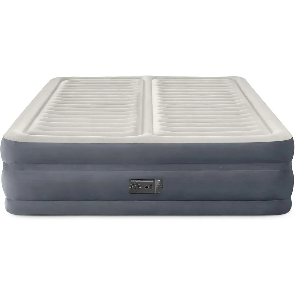 

Deluxe Dual ZoneKing Sized Air Mattress Fiber Tech Construction for Added Comfort and Support with Built in Air Pump