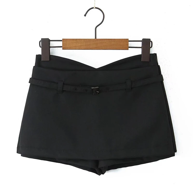 Gonna da abito casual Pantaloncini Mini pantaloncini estivi da donna solidi Gonna Pantaloni larghi Nero Grigio Office Lady con cintura