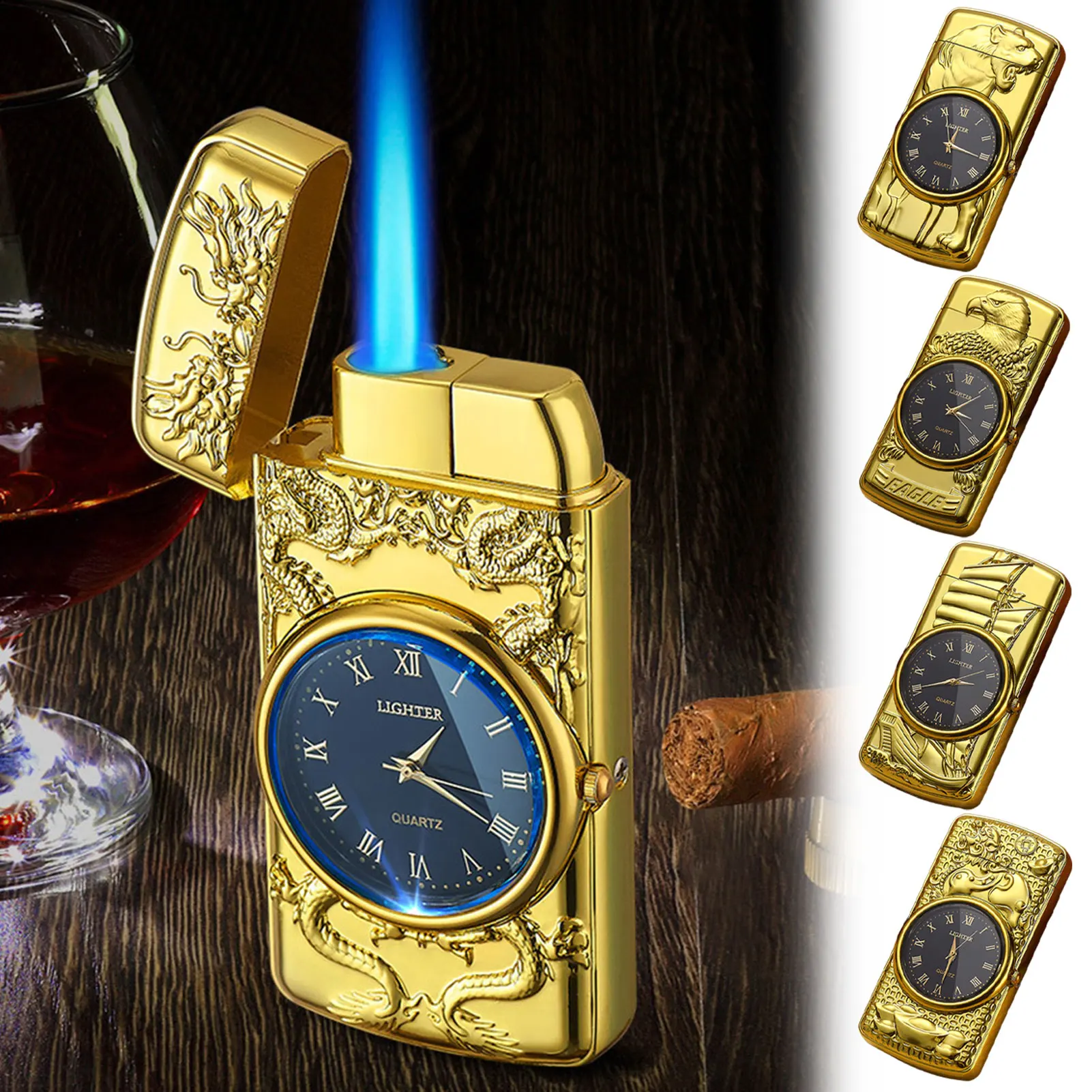 

2026 Cool Watch Lighter for Men Windproof Blue-Jet Flame Butane Lighters Metal Cigars Lighter Men Present
