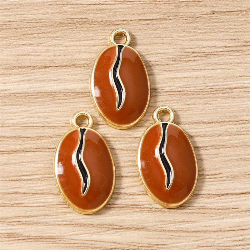 10 Stück süße Emaille-Kaffeebohnen-Tassen-Charms-Anhänger für Schmuckherstellung, Tropfen-Ohrringe, Halsketten, Armbänder, DIY-Bastelzubehör – Detail 4