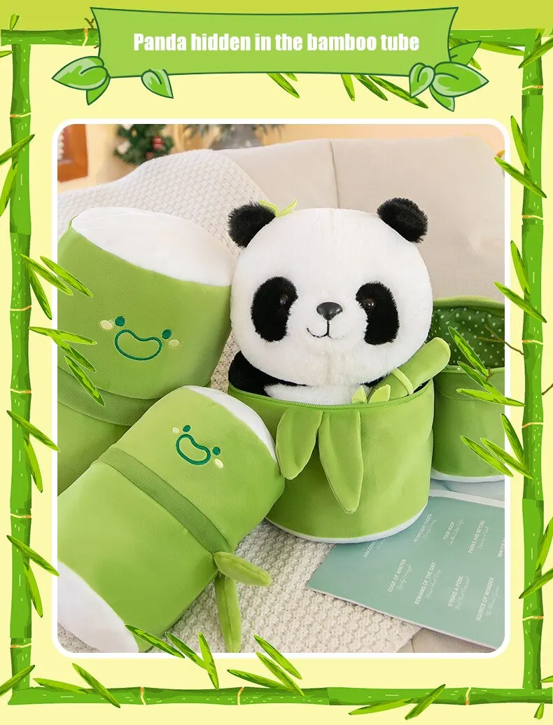 1 Set carino tubo di bambù Panda peluche Kawaii Tearful Panda peluche Super morbido cuscino avvolgente