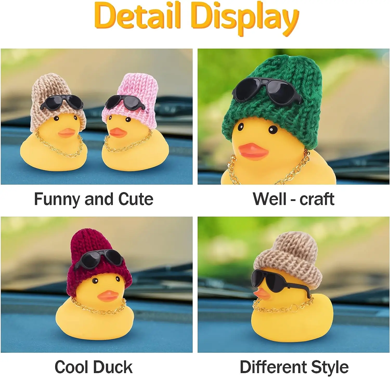 Car Rubber Duck Car Duck Decoration Dashboard Car Ornament for Car Dashboard Decoration Accessories with Mini Bachelor Cap Neckl