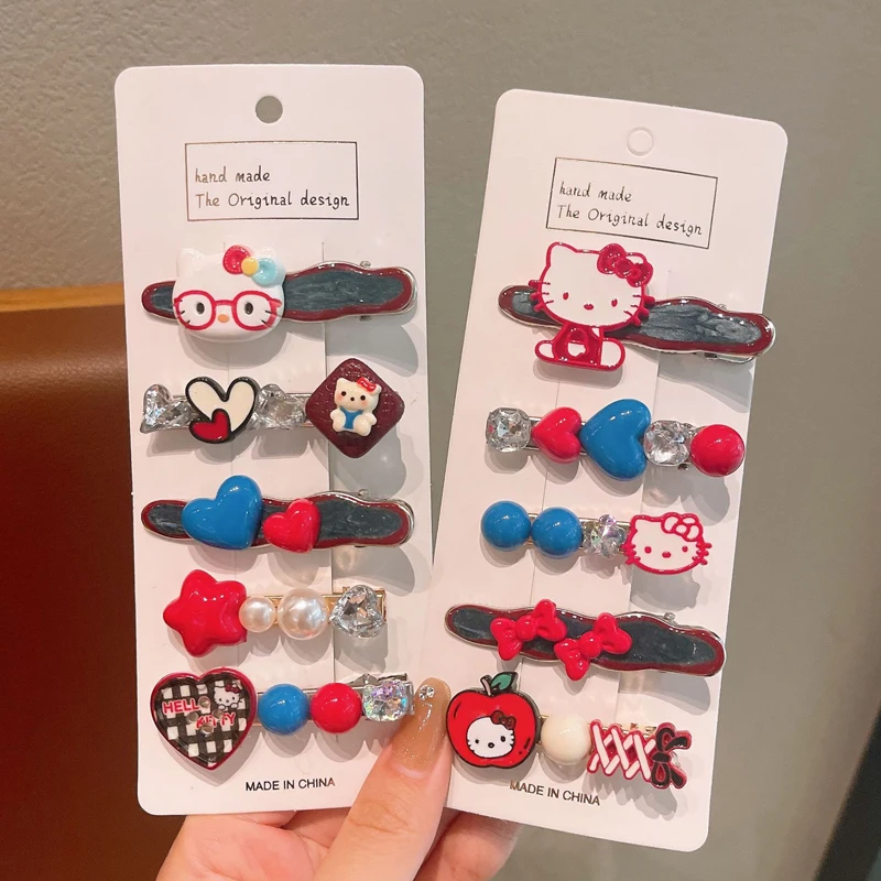 5Pcs Girl's Fashion Cute Cartoon Flash Diamond Hello Kitty Hair Pin Hairpin Girl Bangs Hair Accessories Child Forehead Hair Clip - Image 5