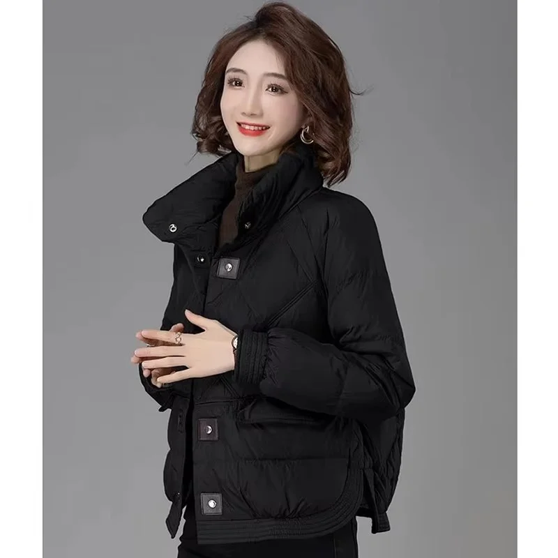 AutumnWinter Lady Long Sleeves Down Cotton Jacket Middle Aged Mother Thin Light Parkas Outwear Female Fashion Cotton Padded Coat