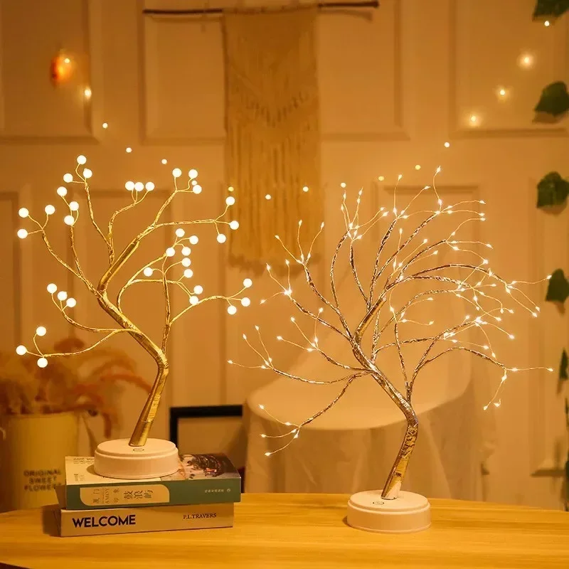 LED Night Light Room Decor Tree Copper Wire USB/AA Battery Powered Home Bedroom Decorative Desk Indoor Ambience Table Lighting