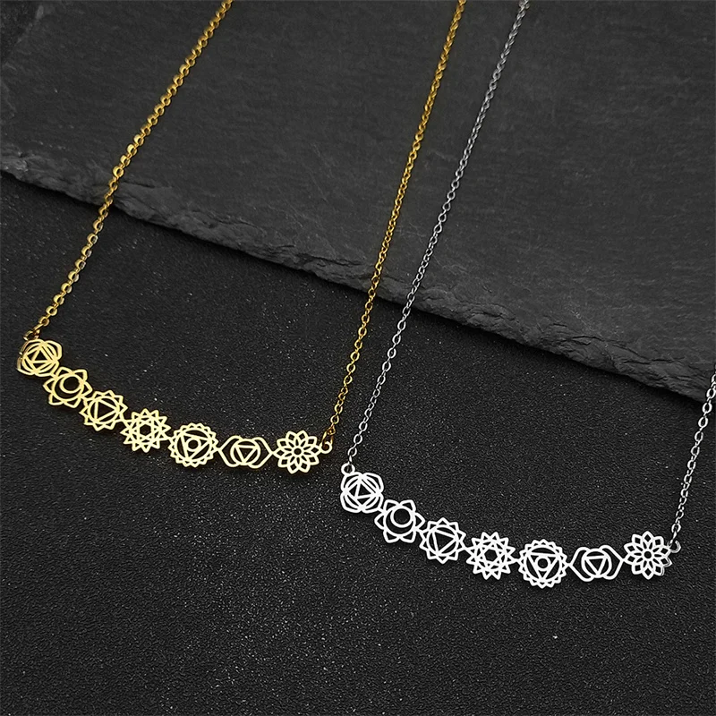 Yoga 7 Chakra Birth Flower Pendant Necklace for Women Girls Stainless Steel Gold Color Reiki Amulet Jewelry Mother's Day Gift - Image 2