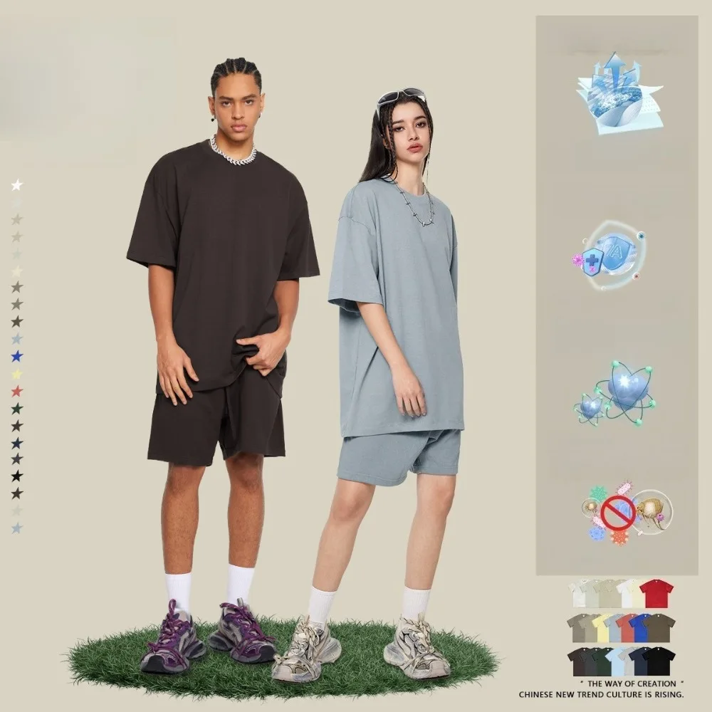 

Men's Spring and Summer 305G Heavyweight T-shirt Men's American Style Pure Cotton Trendy Solid Color Short Sleeve Youth T-shirt