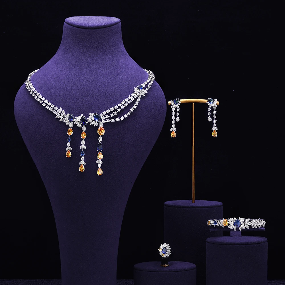 

Fashion Women Party Jewelry Set Dubai Nigeria UAE Bridal Wedding 4 Pieces Jewelry Set with Cubic Zirconia