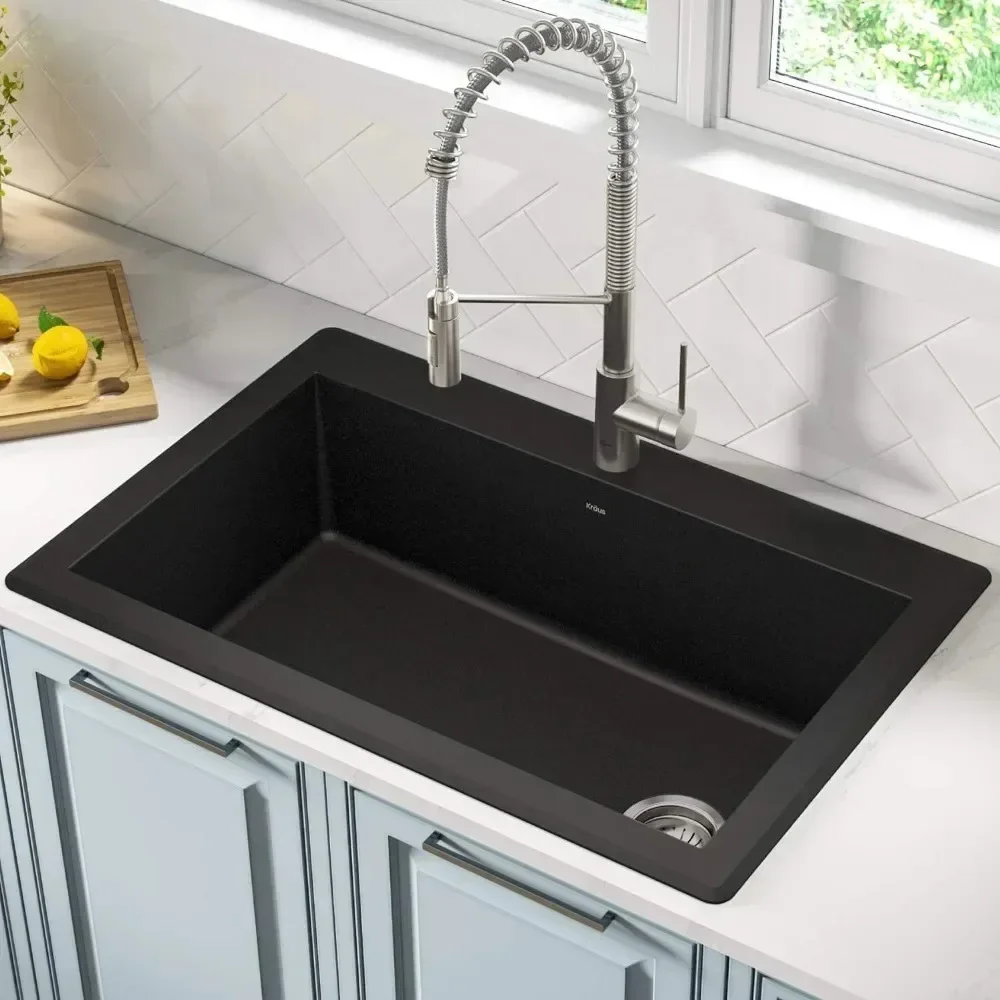 

Kitchen Sink Holder KGD-54BLACK Forteza™ 33” Dual Mount Single Bowl Granite Kitchen Sink in Black Fixture Home Improvement