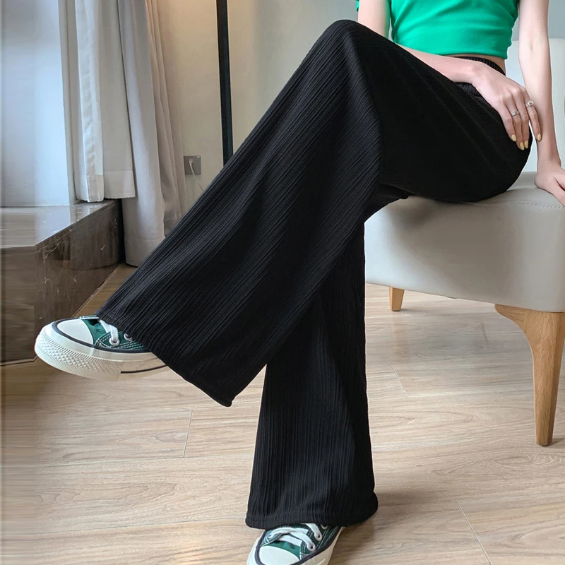 

Summer Thin Women's Chiffon Casual Pants Ice Silk Trousers Loosely Wide Leg Pants South Korea Trendy Y2K Mop Pants Breathable