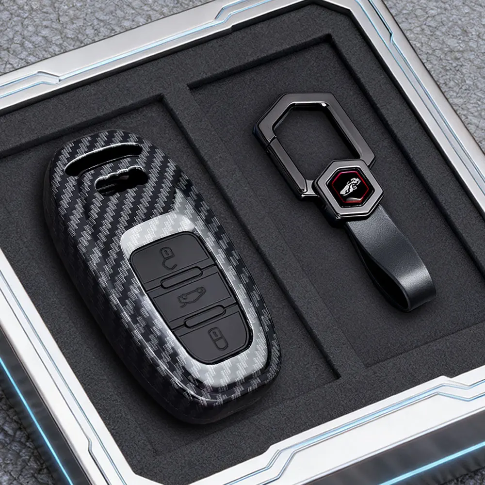 ABS Carbon Car Key Case Cover For Audi A1 A3 8P A4 B8 B9 A5 A6 C7 A7 A8 Q3 Q5 Q7 Q8 C8 D5 4M RS3 S4 S5 S7 TT E-tron Keychain - view 6