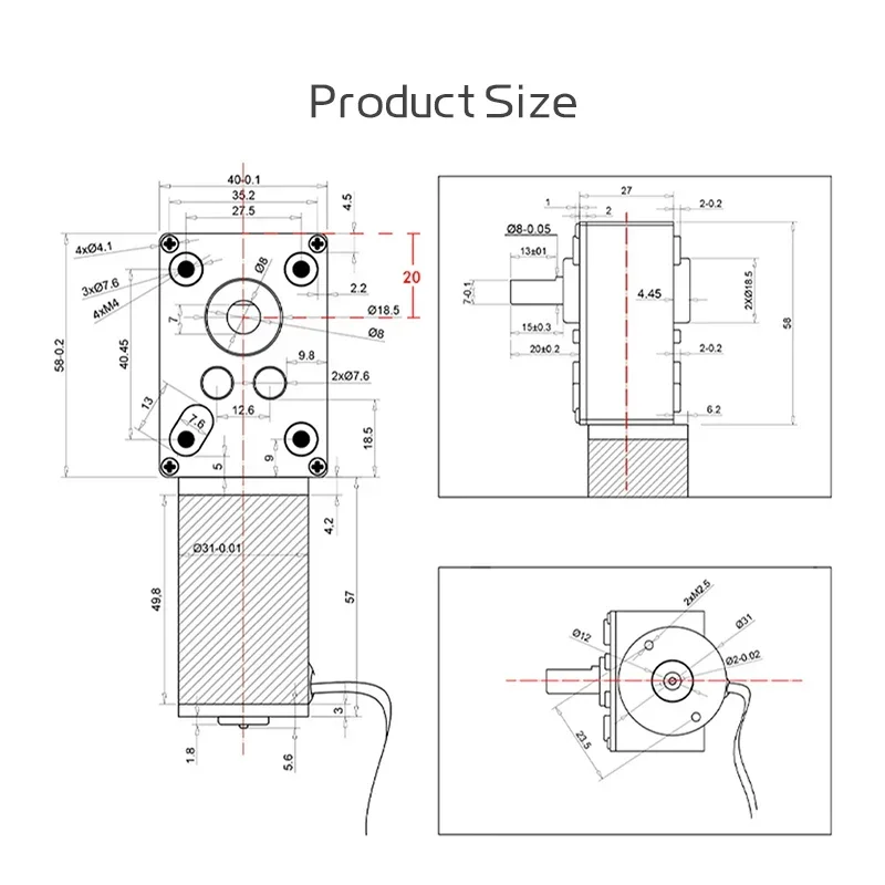 5840-31ZY Worm Gear Motor DC 12V/24V 7RPM~470RPM Speed Adjustable DC Gear Motor Miniature Small Motor High Torque High Power 5.0