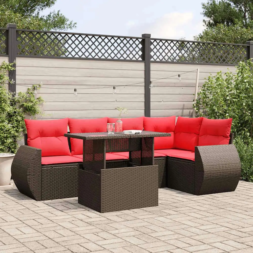 

Cozy 6 Piece Outdoor Patio Sofa Set with Cushions Brown Rattan Garden Furniture