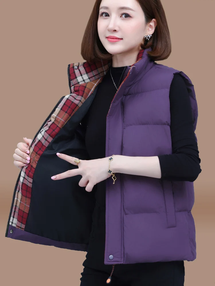 

Purple down Cotton Vest Jaet Women's Autumn Winter New Faion Outerwear Sli Quilted ort Length Thiened Warm Zipper