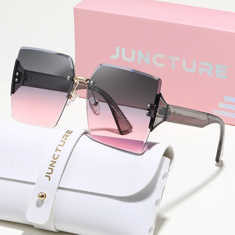 JUNCTURE أزياء النساء النظارات الشمسية بدون شفة نظارات شمسية إطار كبير التدرج سيدة نظارات حزب هدايا العيد النظارات الشمسية للنساء