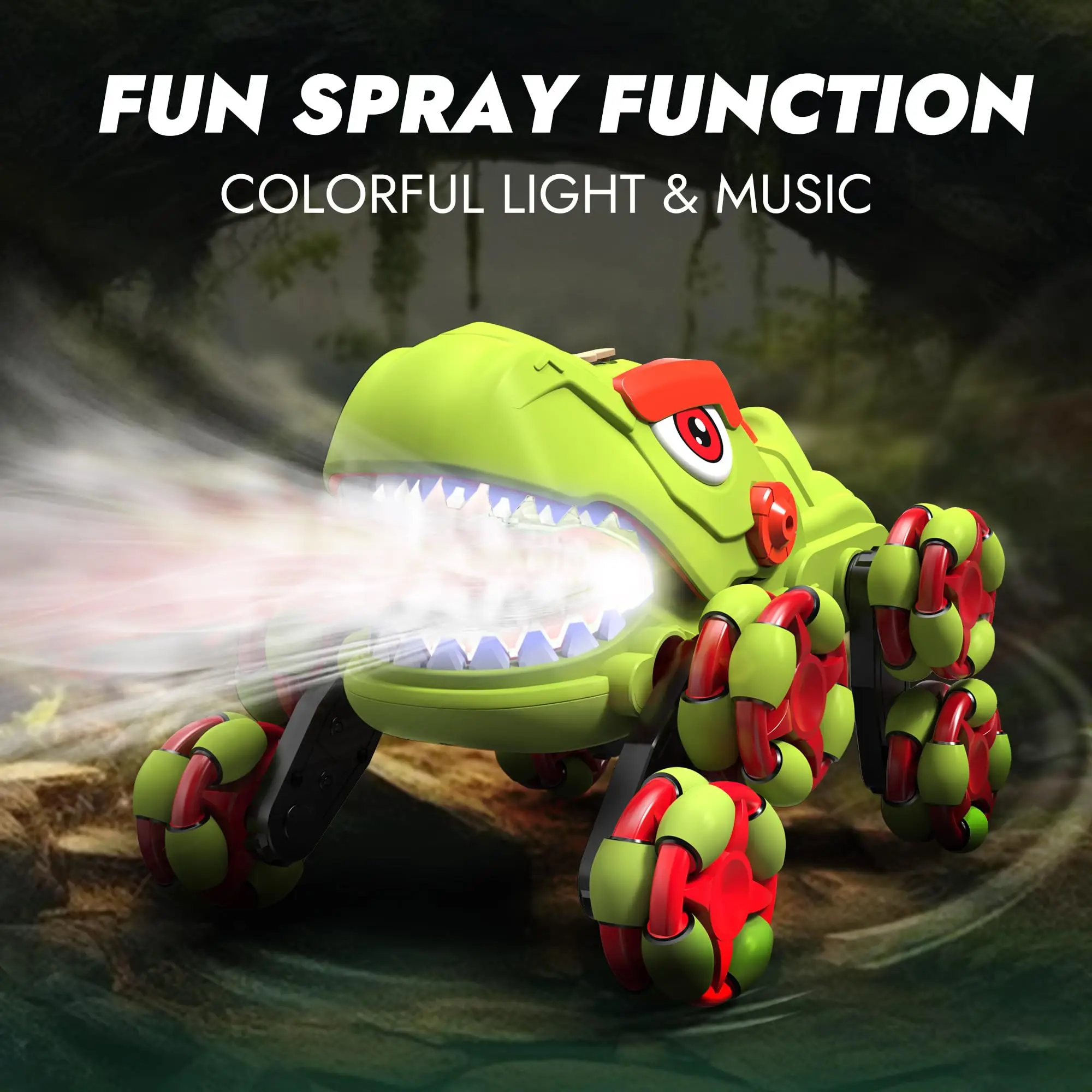 Realistic Dinosaur RC Toy Car, Smoke Spray Light Stunt Car, Rechargeable Durable, Party Gift