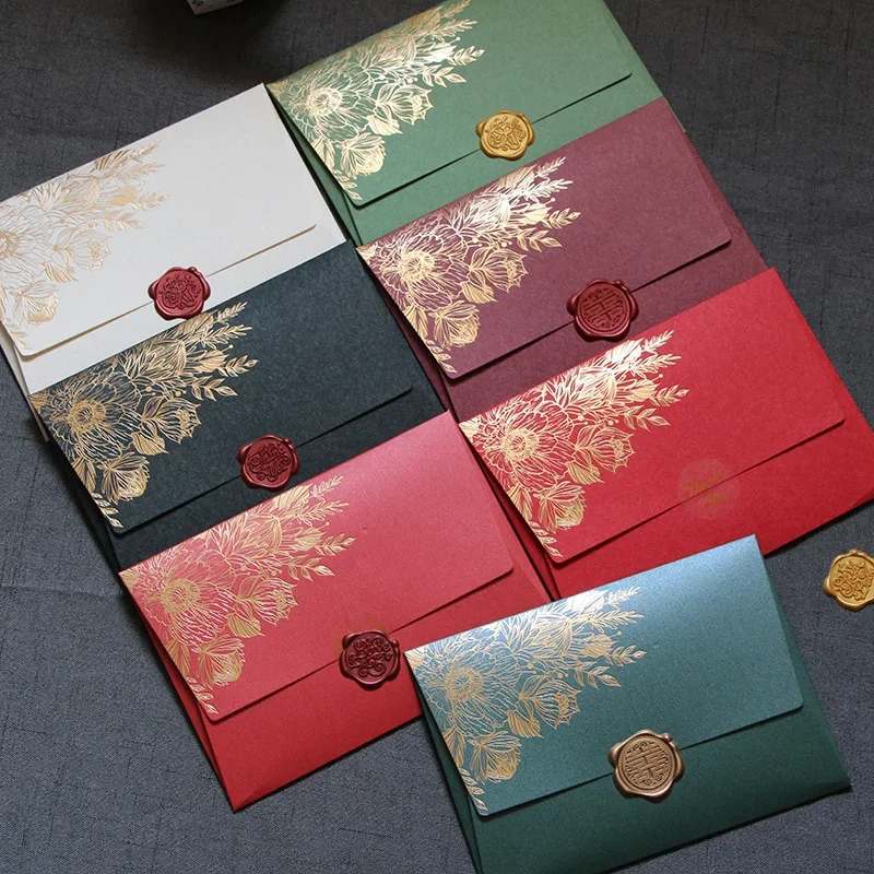 10pcs/lot High Grade Pearl Paper Envelopes Wedding Invitations European Bronzing Pattern Envelope Gift Envelope