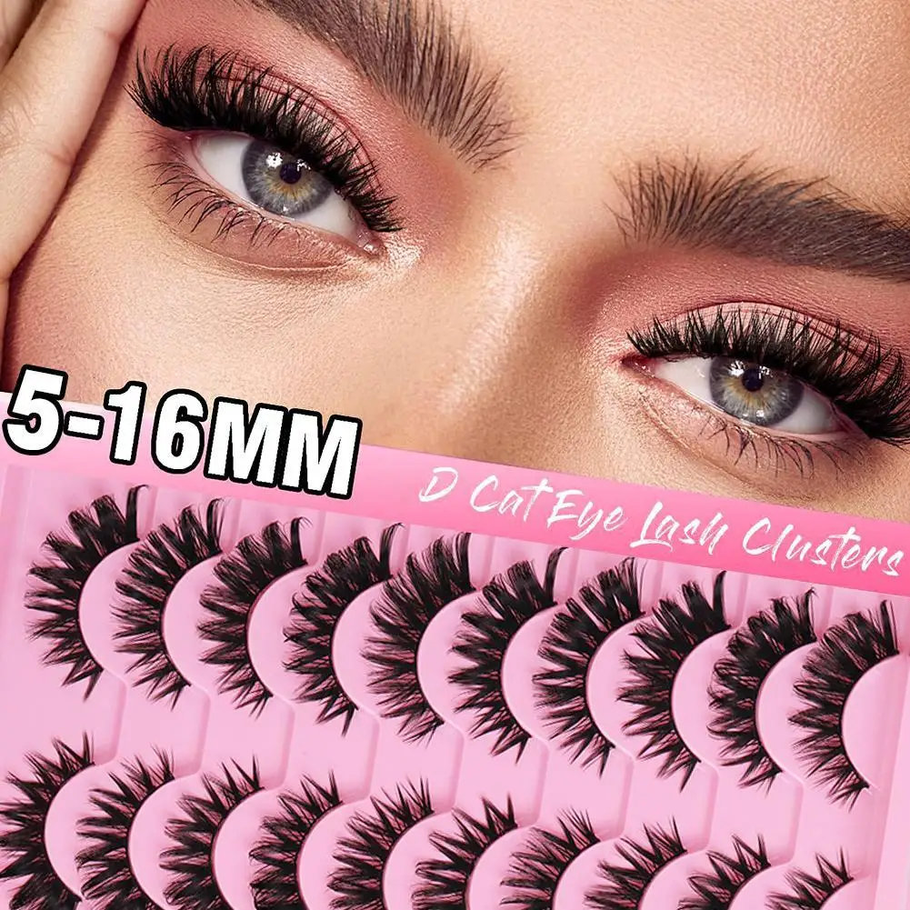 10 pares 5d cílios postiços fofos grossos enrolados 5-16mm estilo raposa voando diagonal ampliar olhos extensão de cílios ferramenta de maquiagem
