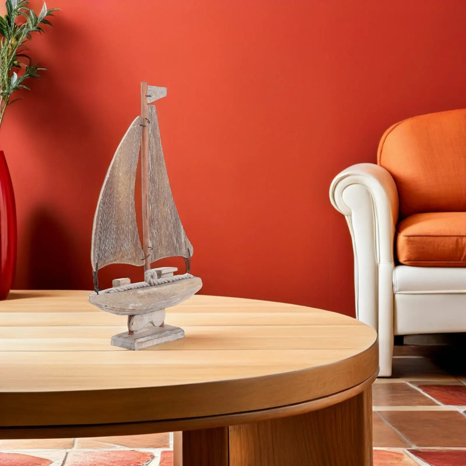 

Wooden Vintage Sailboat Decor Rustic Mediterranean Style Nautical Themed Tabletop Coastal Decoration Realistic Sailing Ship